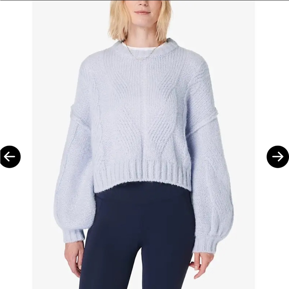NWOT Sweaty Better Light Blue Lavender Women's Balloon Sleeve Knit Sweater SZ S